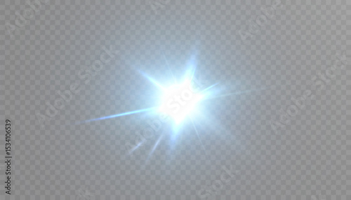 A bright light burst with a cool glow and star flare on a transparent background. Suitable for visual effects, light transitions and interfaces.