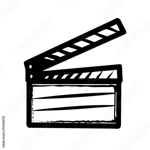 Retro movie clapperboard sketch with engraved wooden slates and chalk detail