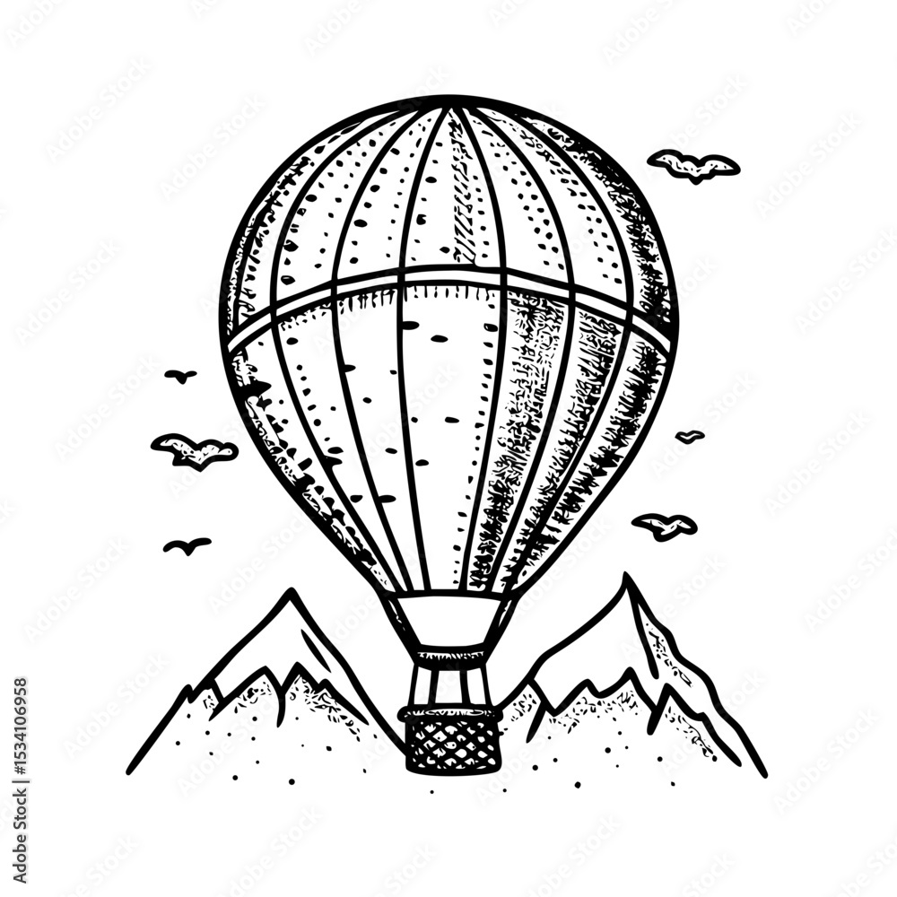 Obraz premium Retro travel balloon illustration with engraved lines and grain