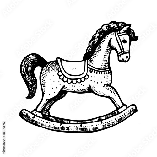 Hand-drawn classic wooden rocking horse in vintage sketch style
