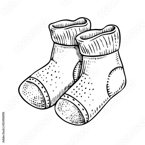 Hand-drawn baby socks with engraved folds and vintage details
