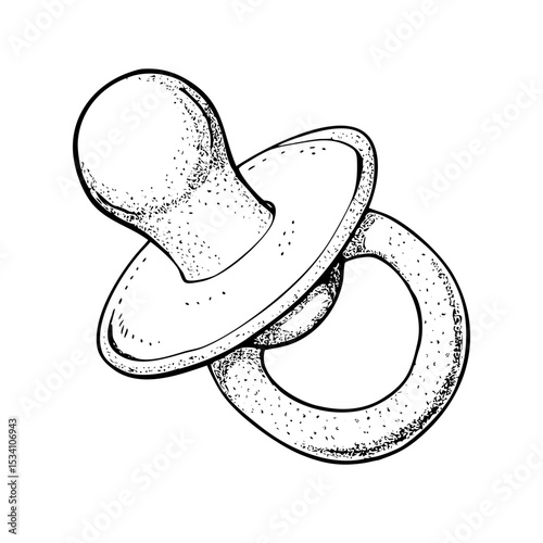 Engraved sketch of baby soother in classic minimalist style