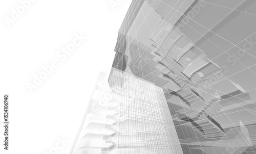 Fototapeta Naklejka Na Ścianę i Meble -  Perspective view of modern architecture 3d illustration
