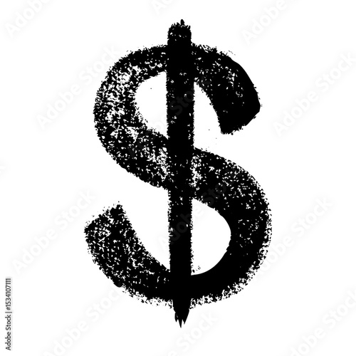 Vintage dollar sign vector drawing with stipple ink and grainy texture