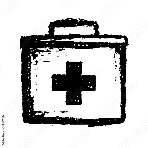 Classic medical emergency box hand-drawn with wellness and health theme