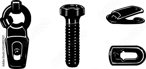 vector set of Swivel ring Bolt snap icon set isolated on white background
