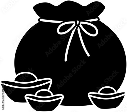 Chinese new year Lucky Money Bag Silhouette Vector.
Traditional Wealth Pouch Illustration for Lunar New Year.
Chinese Money Pocket Black Silhouette art.
Transparent background. SVG file.