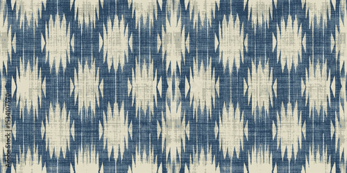 Intricate blue and ivory patterned fabric showcasing a modern design.