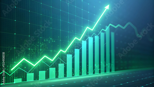 financial graph spikes up in bright neon green