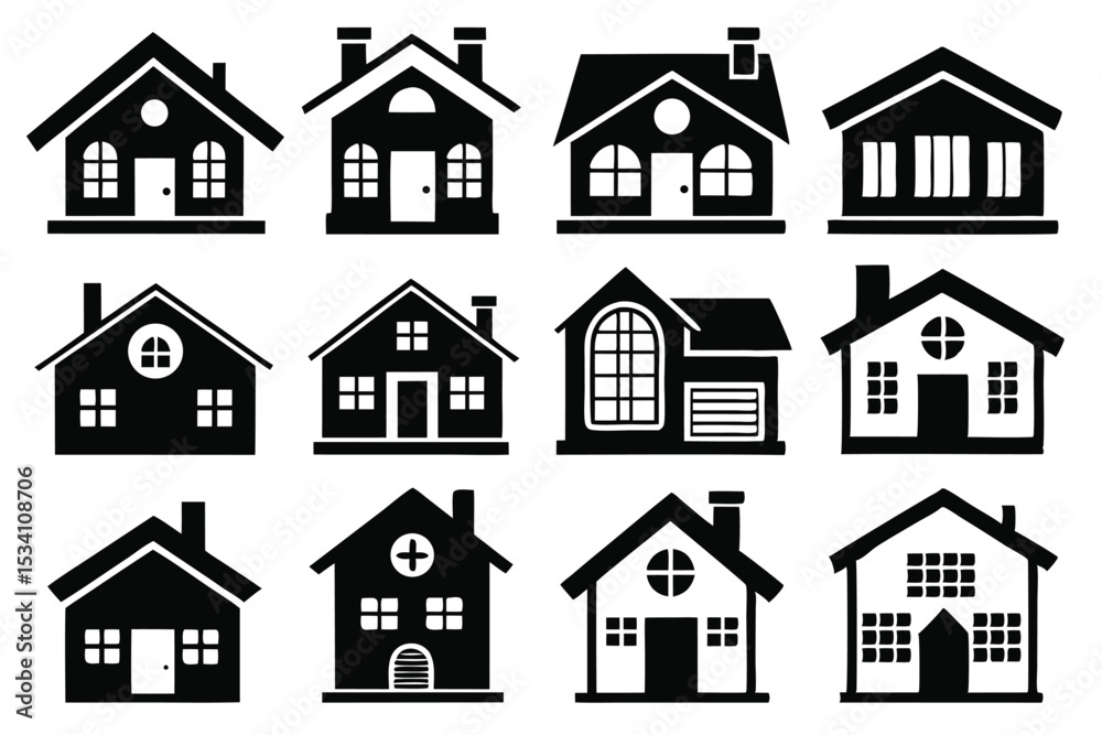 Fototapeta premium Collection of Black House Icons for Real Estate and Design
