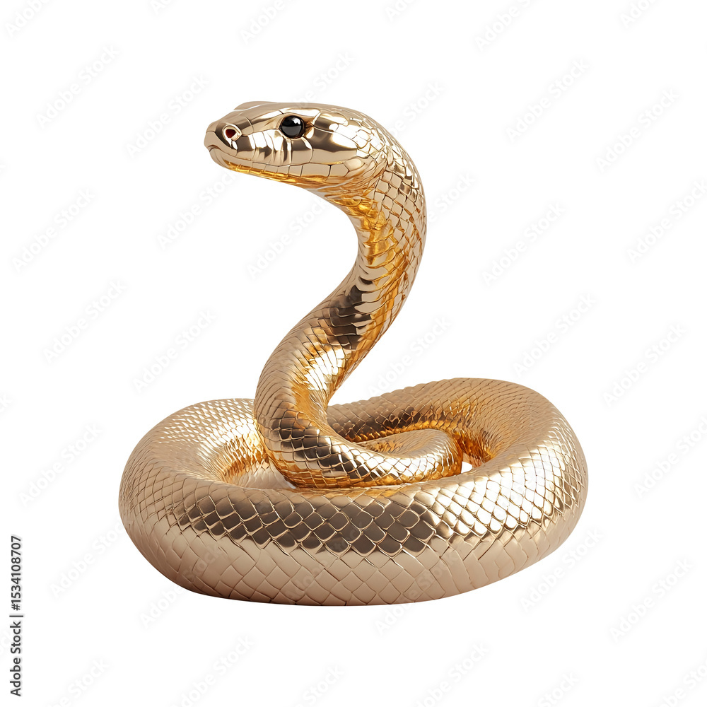 Fototapeta premium minimalist cartoon 3d gold snake, isolated on fully transparent png background