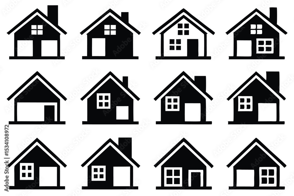 Fototapeta premium Collection of Black House Icons for Real Estate and Design