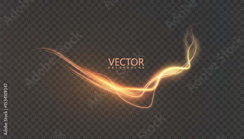 Fiery arc of light with hot glow and smoky trail. Bright trail of movement of fiery stream on transparent background.