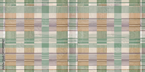 A vibrant green and beige patterned textile design featuring plaid motifs.