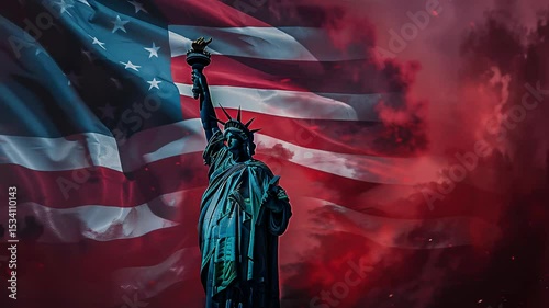 Statue of Liberty with American Flag on 4th of July