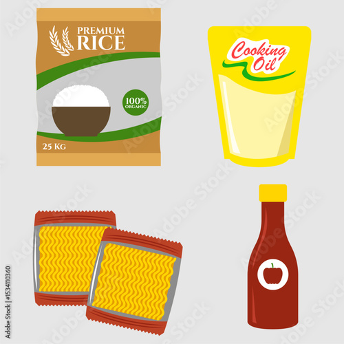 Rice Oil Instant Noodle and Sauce Illustration
