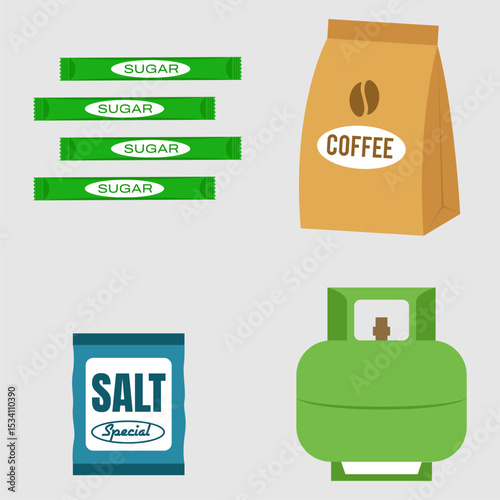 Sugar Salt Coffee and Gas Cylinder Illustration