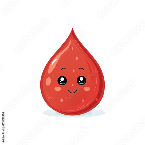 Cute smiling blood drop cartoon character, perfect for health campaigns, children’s education, or donation awareness. Symbol of care, kindness, and medical support.