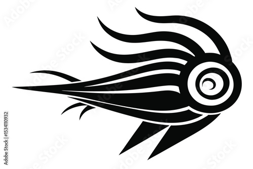 Abstract Black Tribal FishLike Design with Circle Center and Streamers Illustration