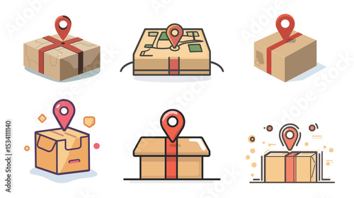 A package with a map pin indicating order track, delivery, GPS, location, logistics, online shopping, shipment, vector icon, delivery service, track order