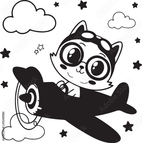 Adorable Cat Pilot Soaring Through the Sky A Whimsical Illustration
