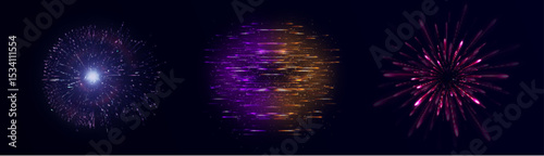 Abstract light explosions with glow and sparkles on dark background. Energetic explosions and flashes of particle scatter.