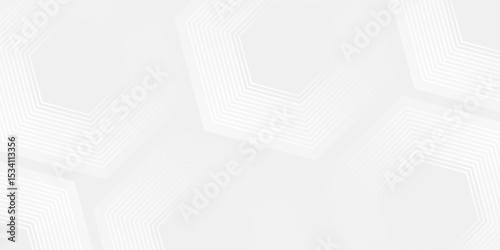 Abstract white gray background with glowing geometric lines. Modern shiny gray hexagon lines pattern. Technology futuristic concept. Suit for poster, banner, brochure, cover, flyer. Eps10