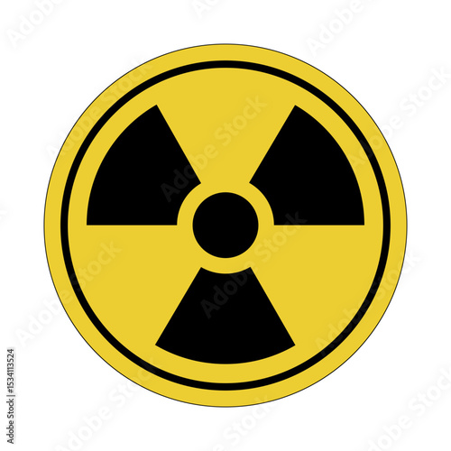 Radiation icon. Yellow circle sticker. Warning icon. Sign yellow. Circle label.