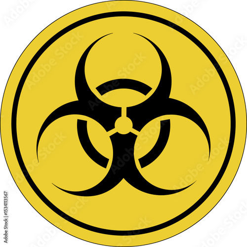 Toxic waste. Biohazard. Yellow circle sticker. Warning icon. Sign yellow. Circle label.