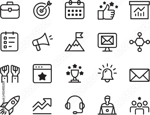 Business Success Icons Strategy, Planning, Teamwork, and Growth