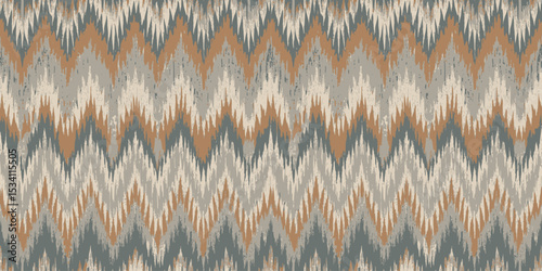 Stylish zigzag pattern in earthy tones of blue, beige, and terracotta.