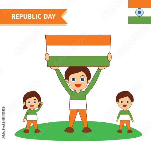 Happy children celebrating indian republic day