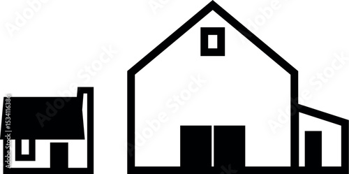 Illustration of house and barn vector icon for real estate farm architecture country home property building design simple line art vector