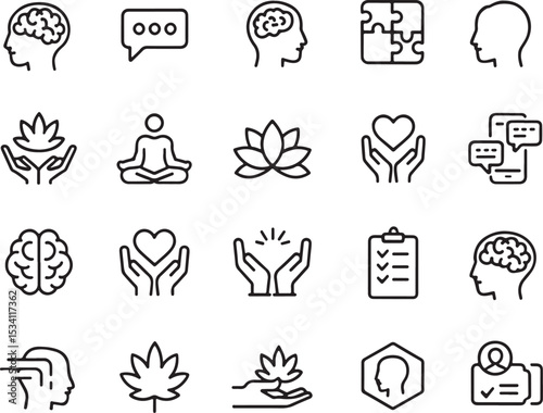 Mindfulness, Meditation, and Mental Wellness A Collection of Line Icons