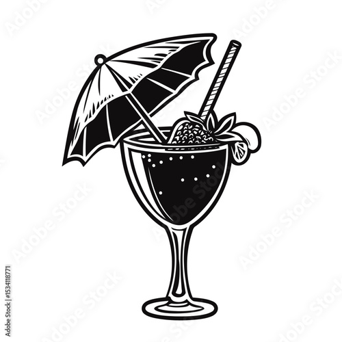 Refreshing Summer Drink Vector with Fruit and Umbrella
