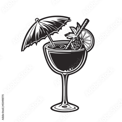 Refreshing Summer Drink Vector with Fruit and Umbrella