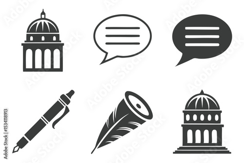 Monochrome silhouettes representing government building communication and writing tools