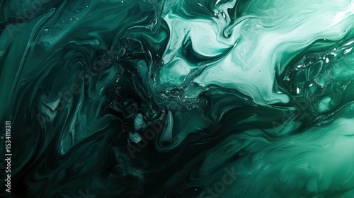 Emerald background with abstract liquid marble effect and flowing motion