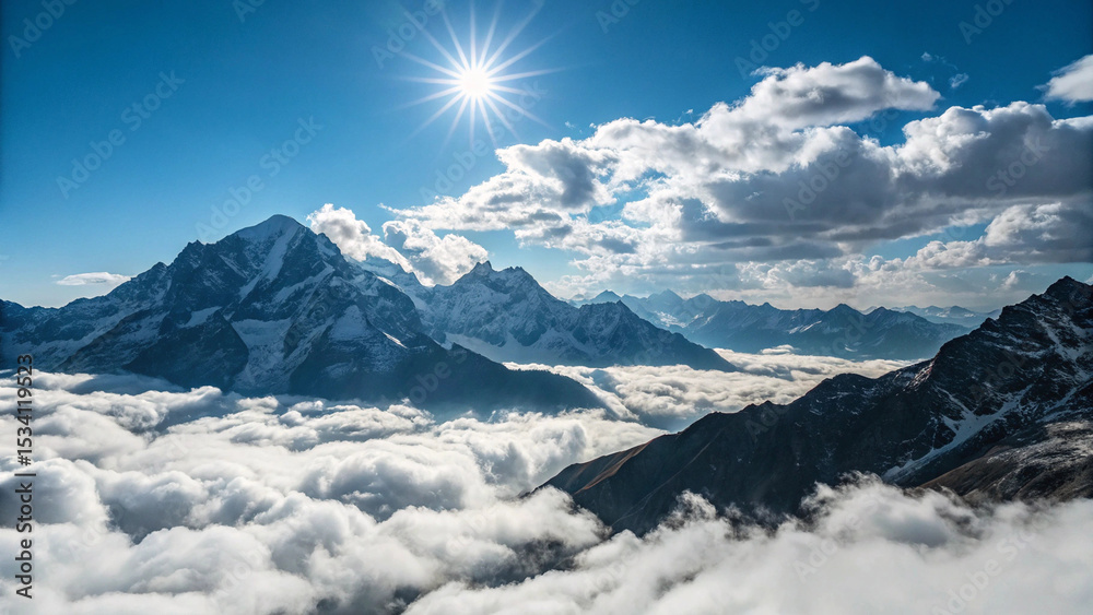 Fototapeta premium Majestic snowcapped mountains above a sea of cloud