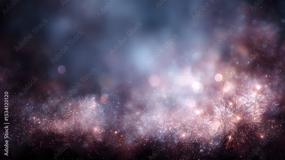 Fototapeta premium Sparkling New Year fireworks and blurred bokeh lights around glowing center