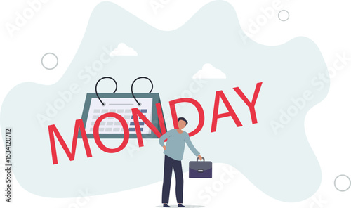 Monday blues, fatigue and fear of routine office work, depression or sadness, drowsiness and disappointment on Monday morning. character life .
