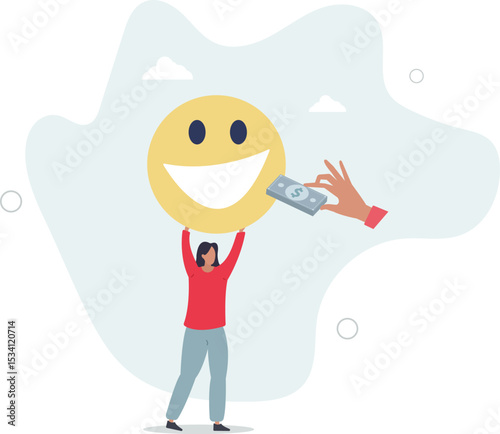Money can buy happiness, philosophy or life success dilemma, financial goal vs work life balance and enjoy life concept. character life .
