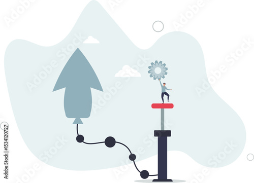 Growing business, raising income or wages, growth or improvement, increase price, interest rate or inflation, rising up direction concept. character life .