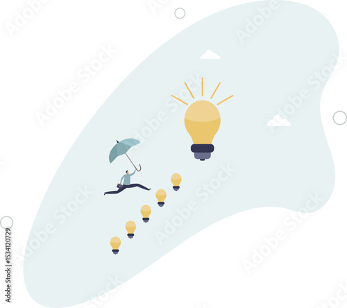 Career success with business knowledge or creativity, man leadership or career growth and achievement concept. character life .