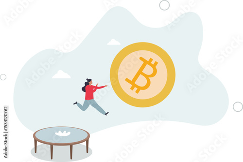 Bitcoin price rebound, crypto currency bounce back to rising up after falling down concept. character life .