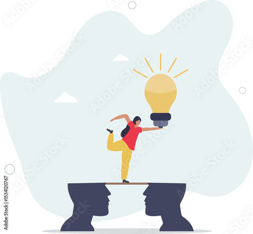 Knowledge transfer or idea sharing between employee or teamwork, skill training or work transition concept. character life .