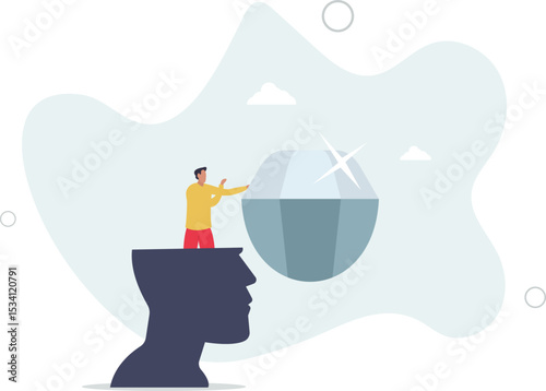Self discovery, finding yourself searching for self value, success dream or meaning of life, exploration, inner or inside concept, character life .