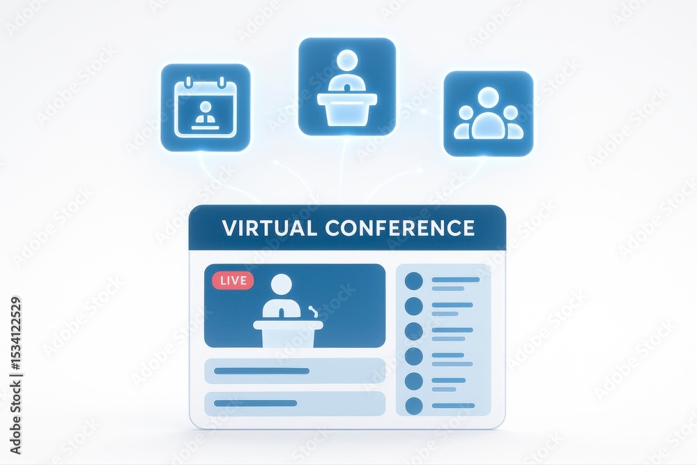 Fototapeta premium A virtual conference interface with calendar speaker and group icons
