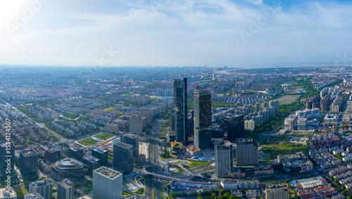 Canvas Print Aerial view of Shanghai skyscrapers in Yangpu central district, Shanghai