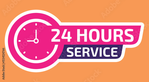 24/7 Service – Vector Icon for Round-the-Clock Support and Availability